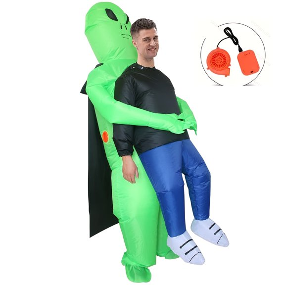 Inflatable Alien UFO Costume For Adults - Space Rider Outfit With Built-in Fan,Height 59"–74.8",Cloak