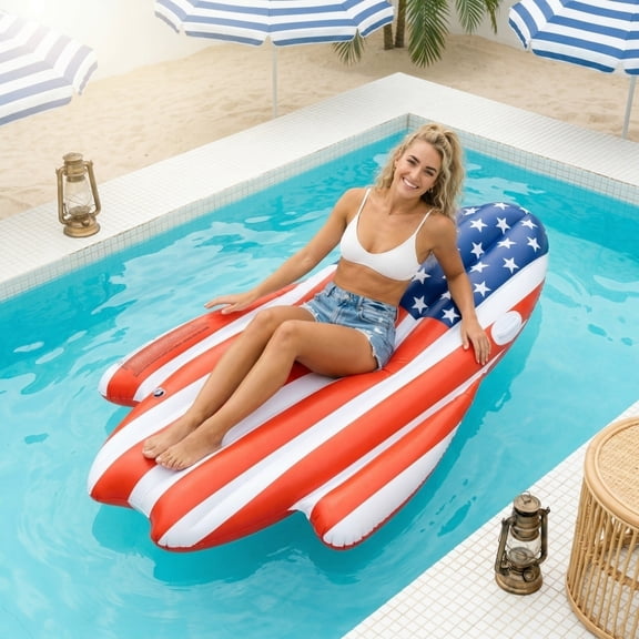 Inflatable American Flag Pool Floats Adults, Inflatable Tanning Pool Raft with Patriotic US Stars Cool Water Swimming Pool Floaties Lake Lounger Pool Float for Adults 250th Anniversary 4th of July