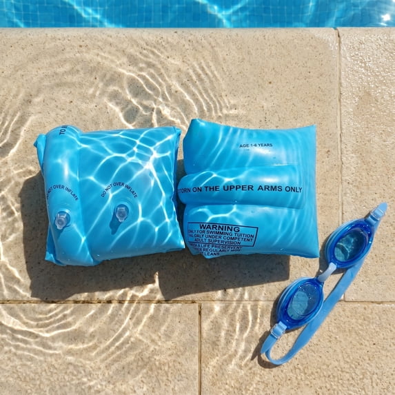 Inflatable Arm Floaties, 2 Pack Double Chamber, Swim Training Arm Bands for Pool Beach Safety, Durable PVC Swim Assist, Cute & Adult Water Safety Gear, Blue