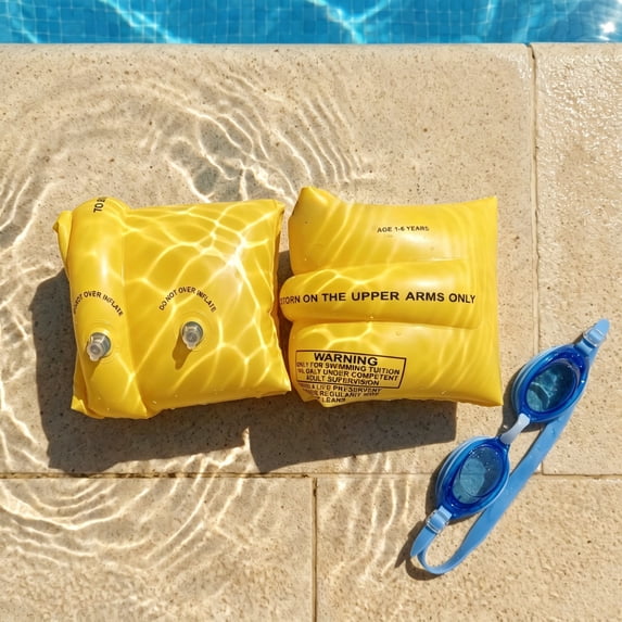 Inflatable Arm Floaties, 2 Pack Double Chamber, Swim Training Arm Bands for Pool Beach Safety, Durable PVC Swim Assist, Cute & Adult Water Safety Gear, Yellow