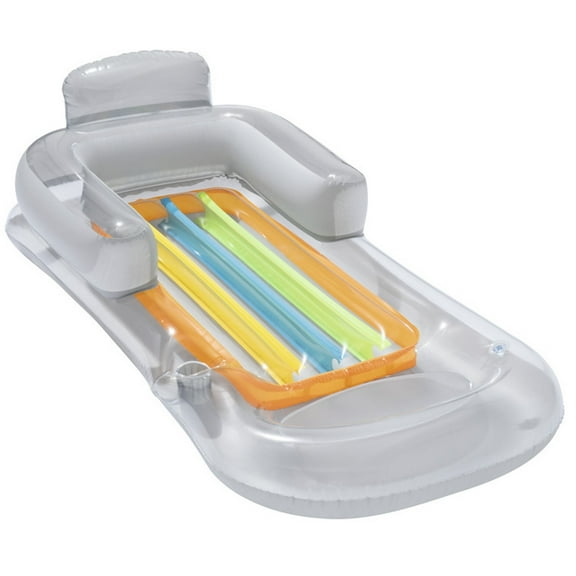 Inflatable Armchair Pool Lounger Float, Comfortable Head And Arm Rest With Drink And Foot Pockets, Perfect For Adults Relaxing At Swimming Pool Beach Or Lake Parties