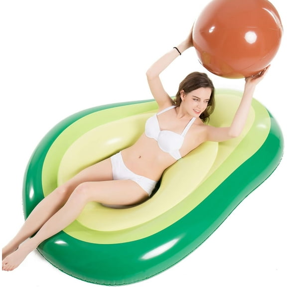 Inflatable Avocado Pool Float Floatie with Ball Water Fun Blow Up Summer Beach Swimming Floaty Party Toys Lounge Raft for Adults