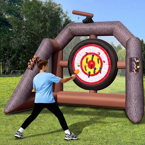 Inflatable Axe Throwing Game Giant Ball Toss Target Dart Board for Backyard (Over 10ft Tall) with 16 Axes 8 Color Balls Air Blower, Outdoor Carnival Games for Adults