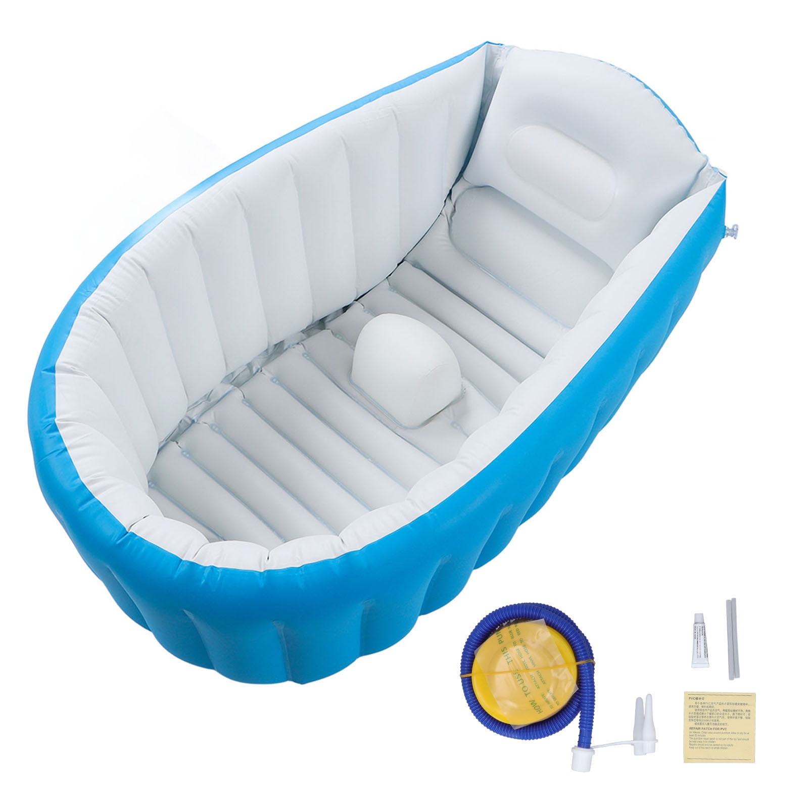 Inflatable Baby Bathtub with Air Pump Water Level Marker Skid Resistance Bottom Foldable Toddler ...