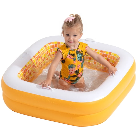 Inflatable Baby Pool Bathtub & Ball Pit for Toddlers, 34" Orange Burst - Blow up Kid Pool
