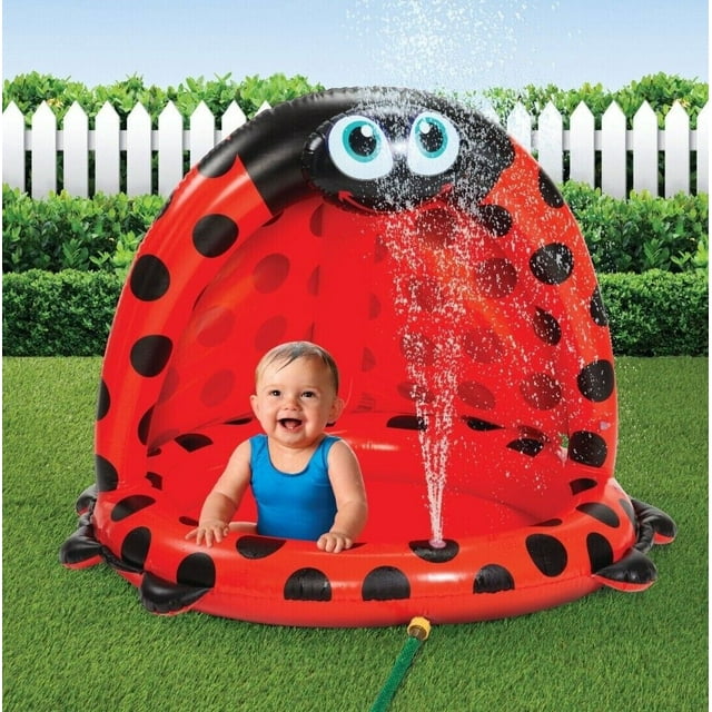 Inflatable Baby Pool with Canopy, Kiddie Splash Pool with Sprinkler Outdoor Water Toys Summer