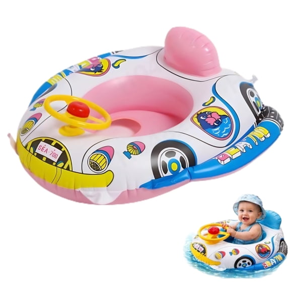 Inflatable Baby Pool Float, Baby Swimming Float Seat with Steering Wheel Backrest, 1-4 Years Old Toddler Pool Float for Beach Pool Bathtub 1PC, Pink