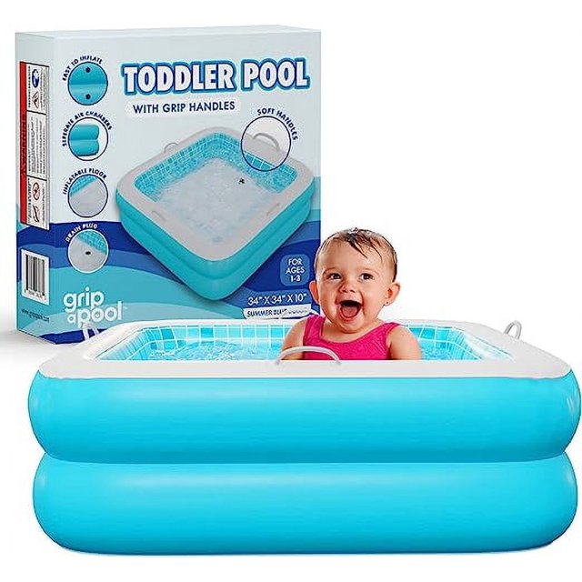 Inflatable Baby Pool with Grip Handle Bars and Blow Up Padded Floor