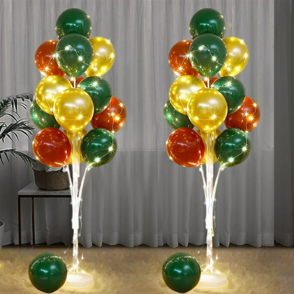 Inflatable Balloon Stand Kit with String Lights, 2 Sets Reusable Balloon Holders with 28 Balloons, Air Pump, for Birthday Wedding Anniversary Party Halloween Christmas Decorations