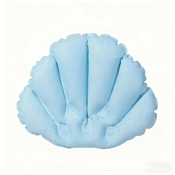 Inflatable Bath Pillow with Suction Cups, Shell Shape Spa Pillow Comfortable Soft Bath Cushion, Neck Support for Home Spa Tub, 2pcs, Light Blue
