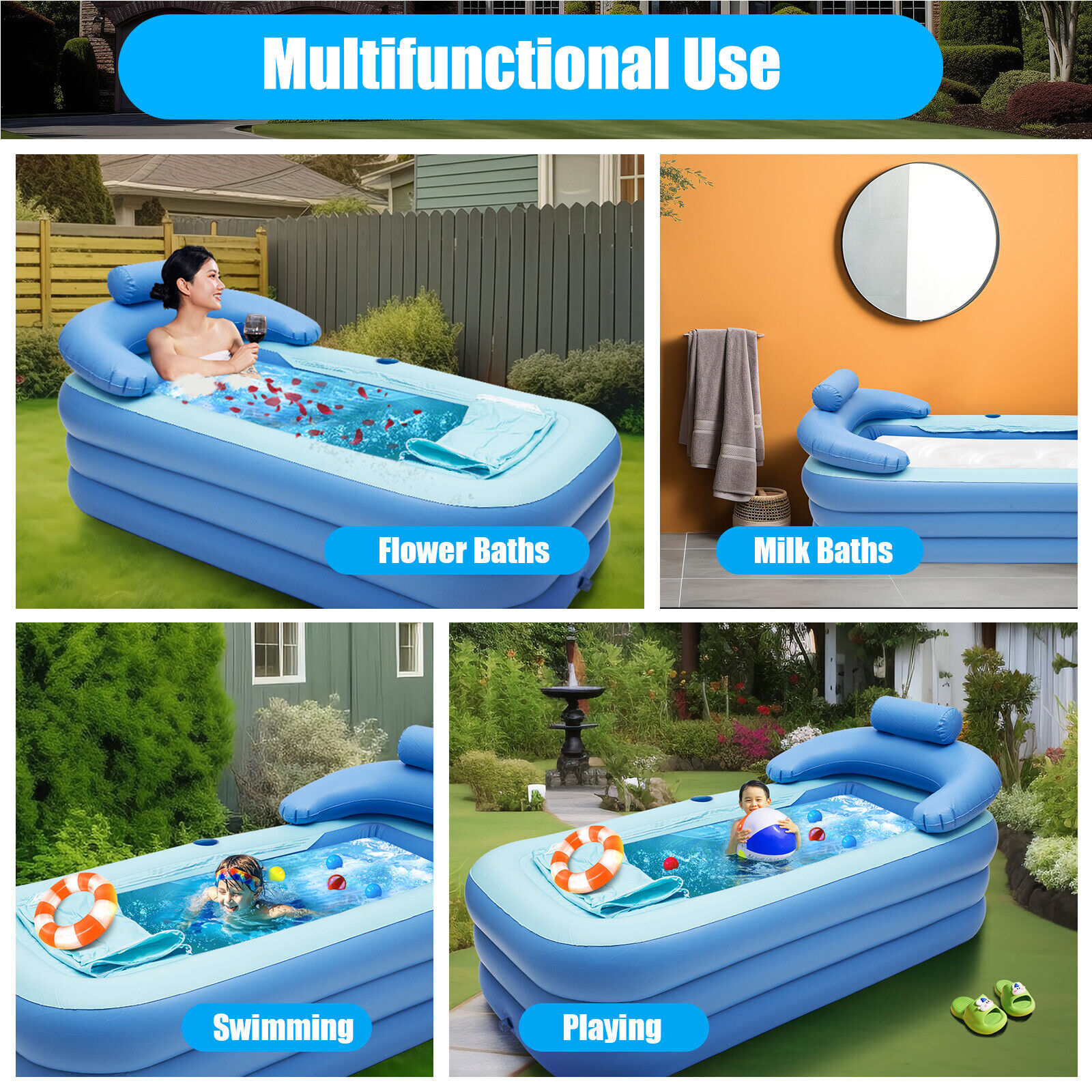 Inflatable Bath Tub Adult Folding Portable Bathtub Spa Warm Blow Up Bathtub PVC