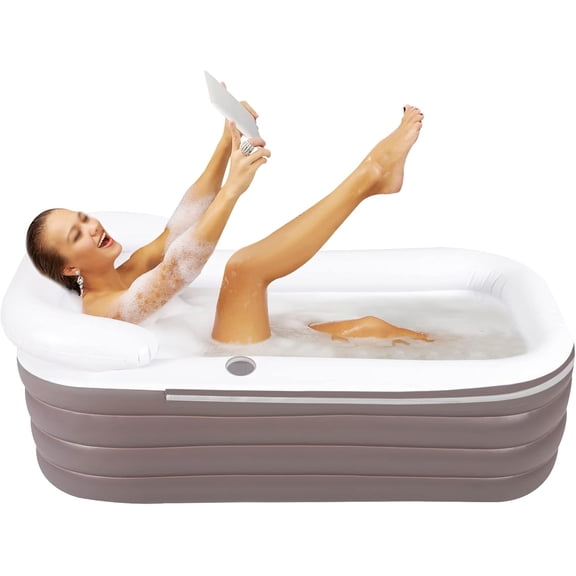 Inflatable Bathtub,Foldable Portable Freestanding Bathtub Large Inflatable Bathtub for Adults Unisex SPA Bathtub for Shower with Electric Air Pump 51"x32"x22" (Lotus Root Pink)