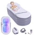 thumbnail image 1 of SereneLife Spa Bathtub with Bubble Massage Mat – Inflatable Bathtub with Pillow, Cup Holder, Remote Control for LED Lighting, Backrest and Armrests, Supporting Up To 190 lbs. 66" x 30" x 26", 1 of 6