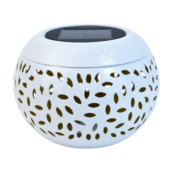 Solar Leaf Pattern Globe Lantern, Decorative Metal Tabletop Lamp for Outdoor Patio Garden, Automatic Waterproof LED Landscape Light