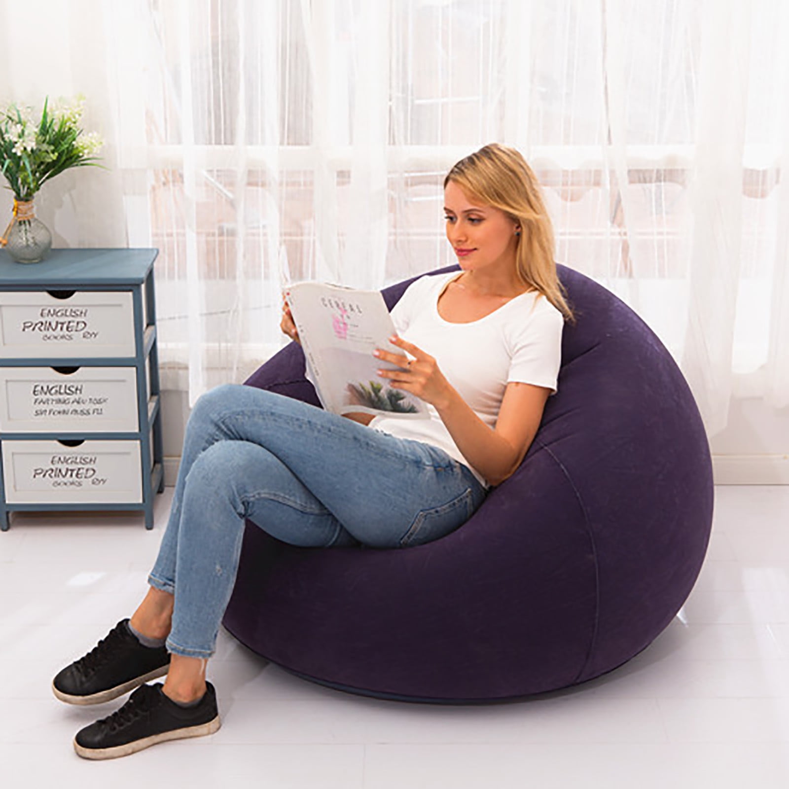 Sensory Inflatable Bean Bag Chair – 60" Kids Blow-Up Couch With 3 Spiky Balls, Includes Electric Pump, For Indoor & Outdoor (Blue)