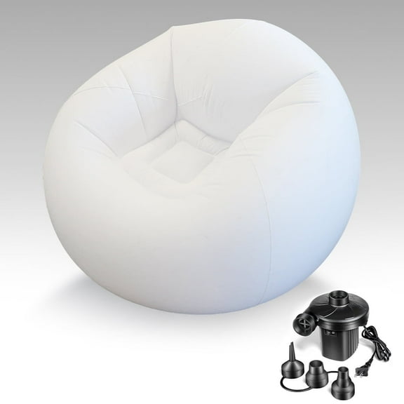 Inflatable Beanless Bean Bag Chair Lounge Sofa with Pump - White