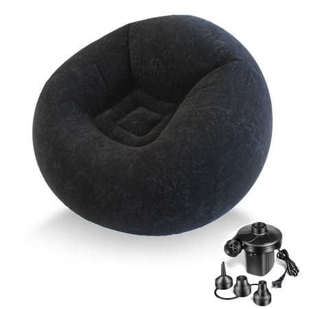 Inflatable Beanless Bean Bag Chair Lounge Sofa with Pump - Black