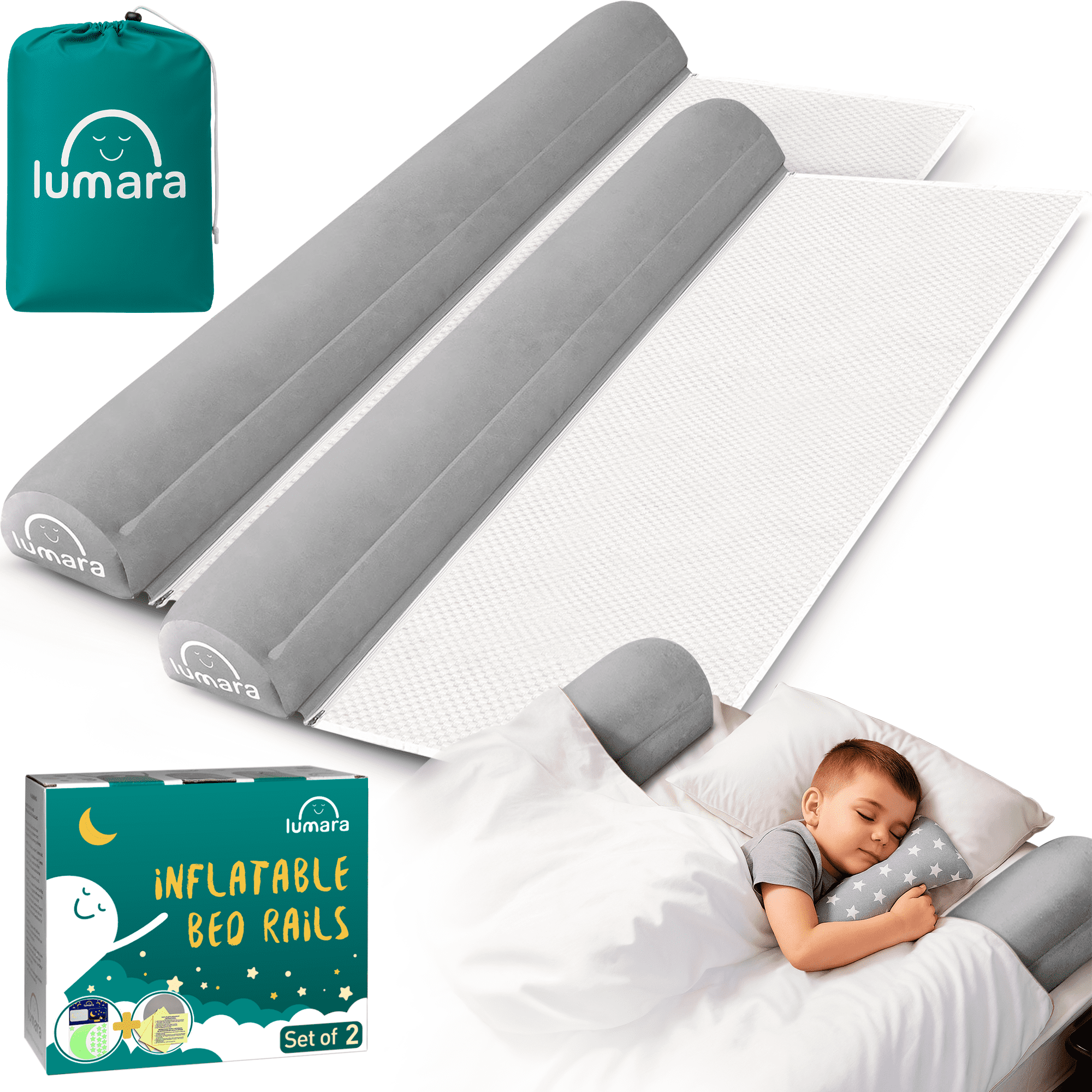 Lumara Toddler Bed Side Rail for Queens Size Beds Pack Portable