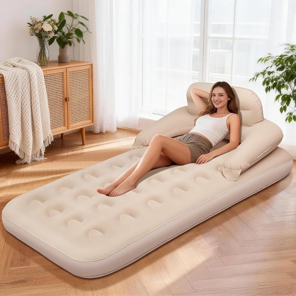 Inflatable Bed Twin Size, Couch for Adults with Flocked Surface, Air Mattress Backrest, Comfortable Sofa Bed, Camping,Outdoor, Indoor