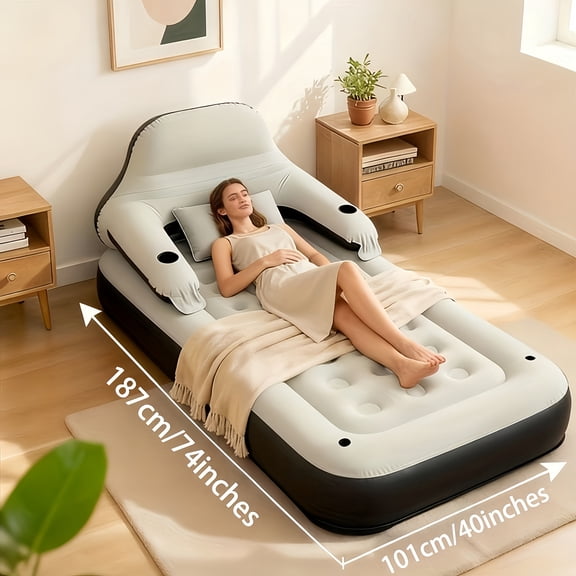 Inflatable Bed with Removable Backrest And Pillows