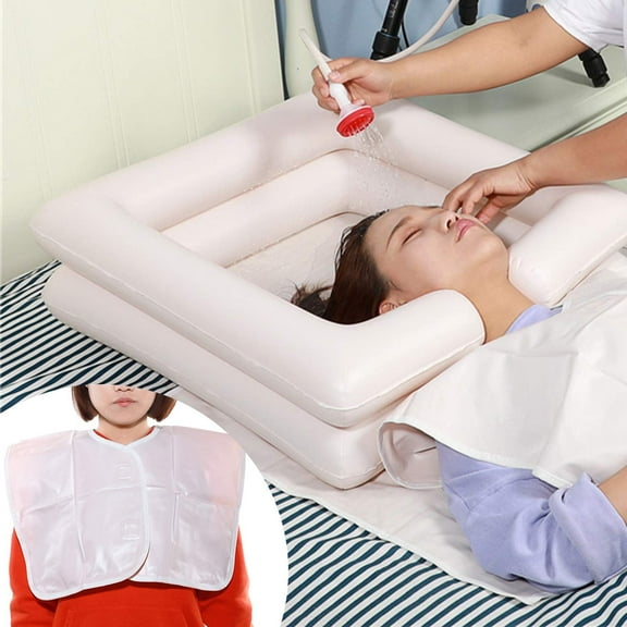 Inflatable Bedside Shampoo Set with Water Bag and Waterproof Shawl. Wash Hair in Bed for Children, the Elderly, Pregnant Women, Post-surgery or Bedridden Patients. Water Bag Capacity 2.1 Gallons (8L)
