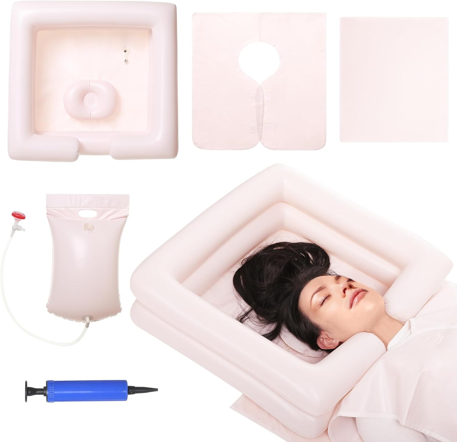 Inflatable Bedside Shampoo Basin Kit with Water Bag, Wash Hair in Bed