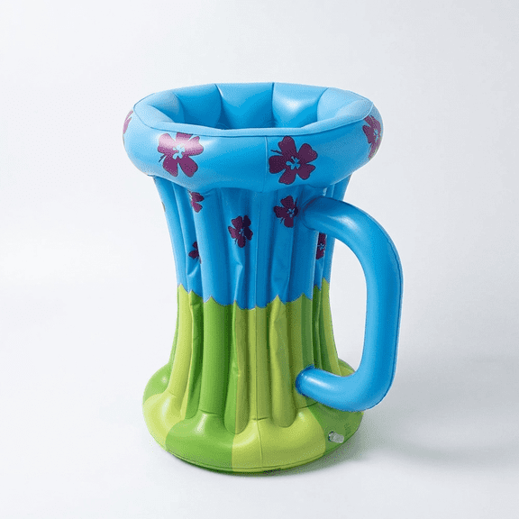 Inflatable Beer Mug Drink Cooler Ice Bucket Pool Party Beverage Cooler Floating Drink Holder- Blue