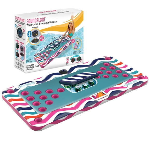 SOUNDFLOAT Inflatable Pool Beer Pong Pool Float with Bluetooth Speaker, Cup Holder, and Cooler