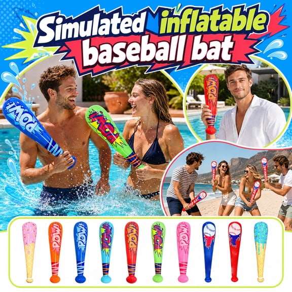 Inflatable Birthday Accessory, Kids Birthday Party Favor, Baseball Party Supplies, Summer Fun for Student, Birthday Gift, 17X5 Inch 1Pc Comic Print Blow Up Baseball Bat, Soft