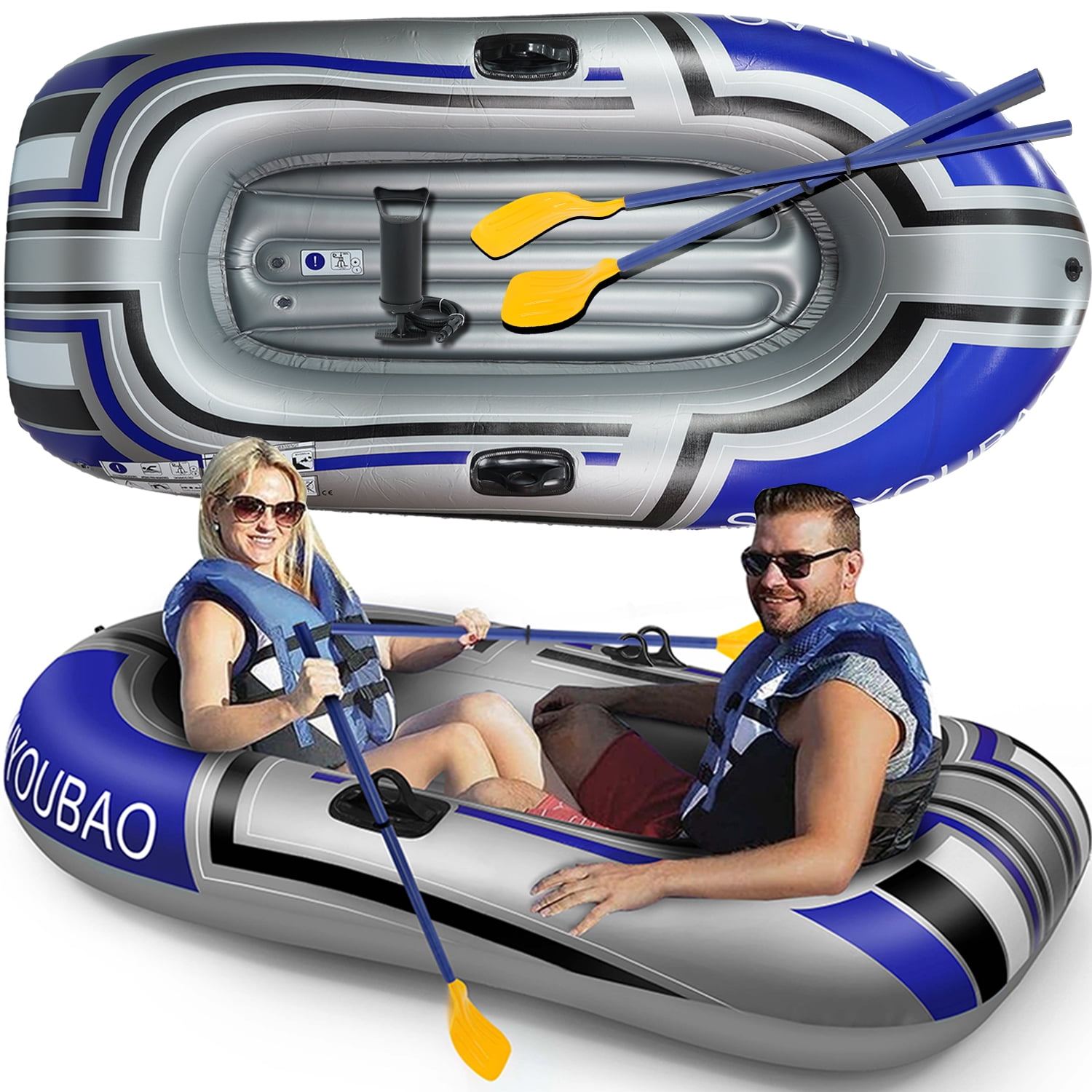 HZH Inflatable Boat, Kayak, Inflatable Boat Canoe Inflatable Fishing Kayak  Rafting Fishing Boats Portable Fishing Boat Raft with Oars Pump