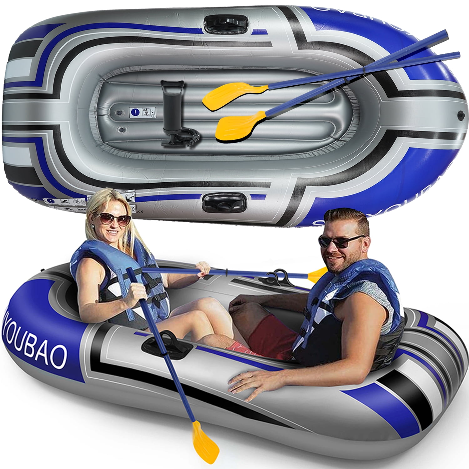 2Person Inflatable Boat with Air Paddles, 74inch Fishing Raft with Oars and Pump