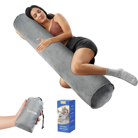 Inflatable Body Pillow for Adults Kids, Trael Body Pillows for Side Sleeper, 47Inc Long Round Bolster Pillow for Camping, Round Cylinder Pillows for ing Sleeping, Back, Leg etc.