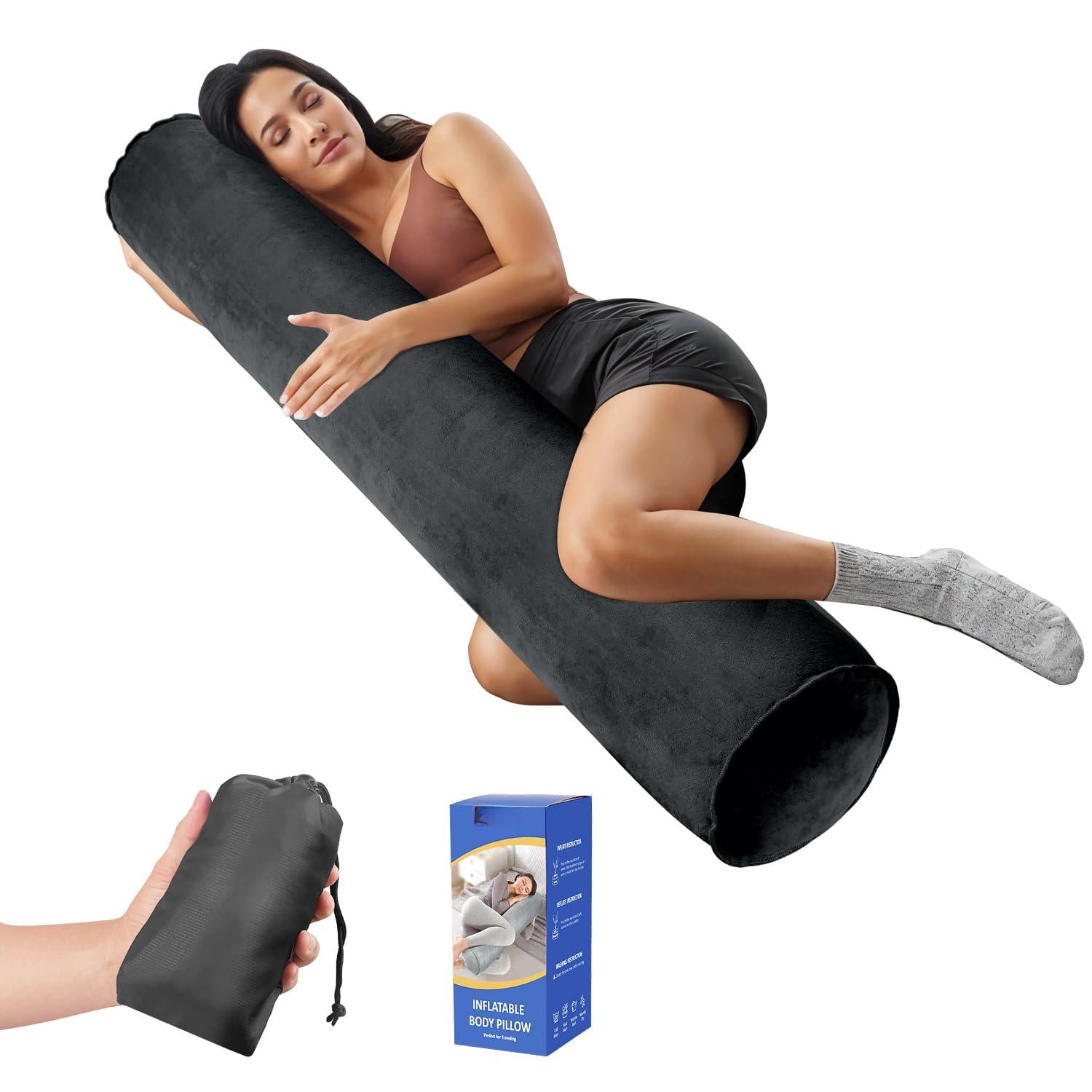 Inflatable Body Pillow For Adults  Travel Pillows Side Sleeper 47inch Long Round Bolster Bed Cylinder Hugging Sleeping Etc.