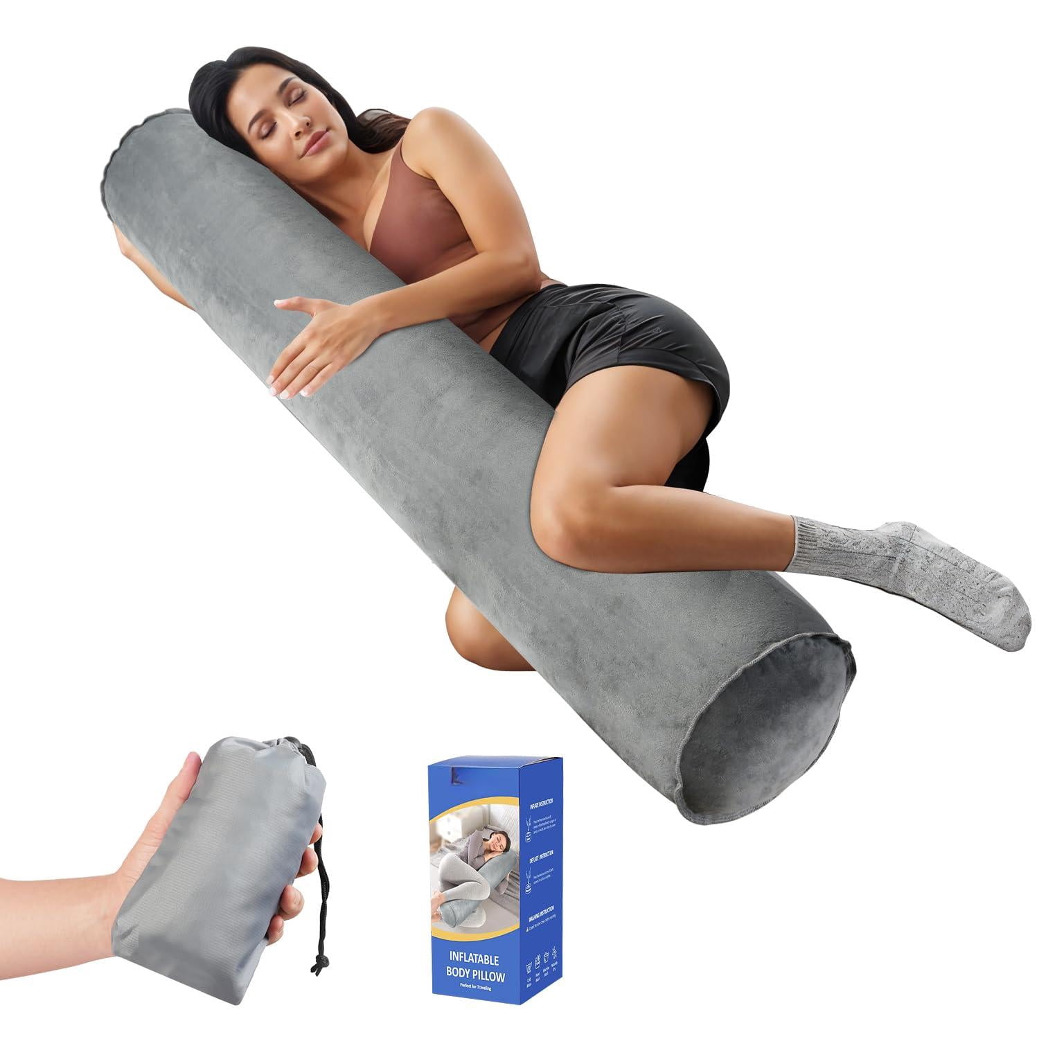 Inflatable Body Pillow For Adults  Travel Pillows Side Sleeper 47inch Long Round Bolster Camping Cylinder Hugging Sleeping Leg Etc.