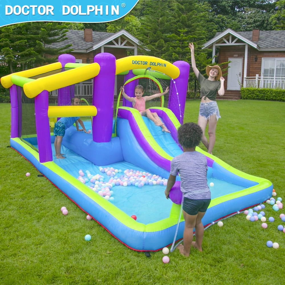 Inflatable Bounce House 5 in 1 Water Slide Jumping Park With Splashing