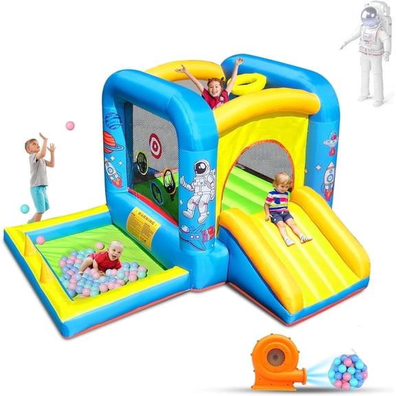 HEMOPOW Inflatable Jumping Castle for Toddlers Ages 36, Bounce House with Slide, Ball Pit and Blower, 112 x 63 x 67 in, Indoor/Outdoor