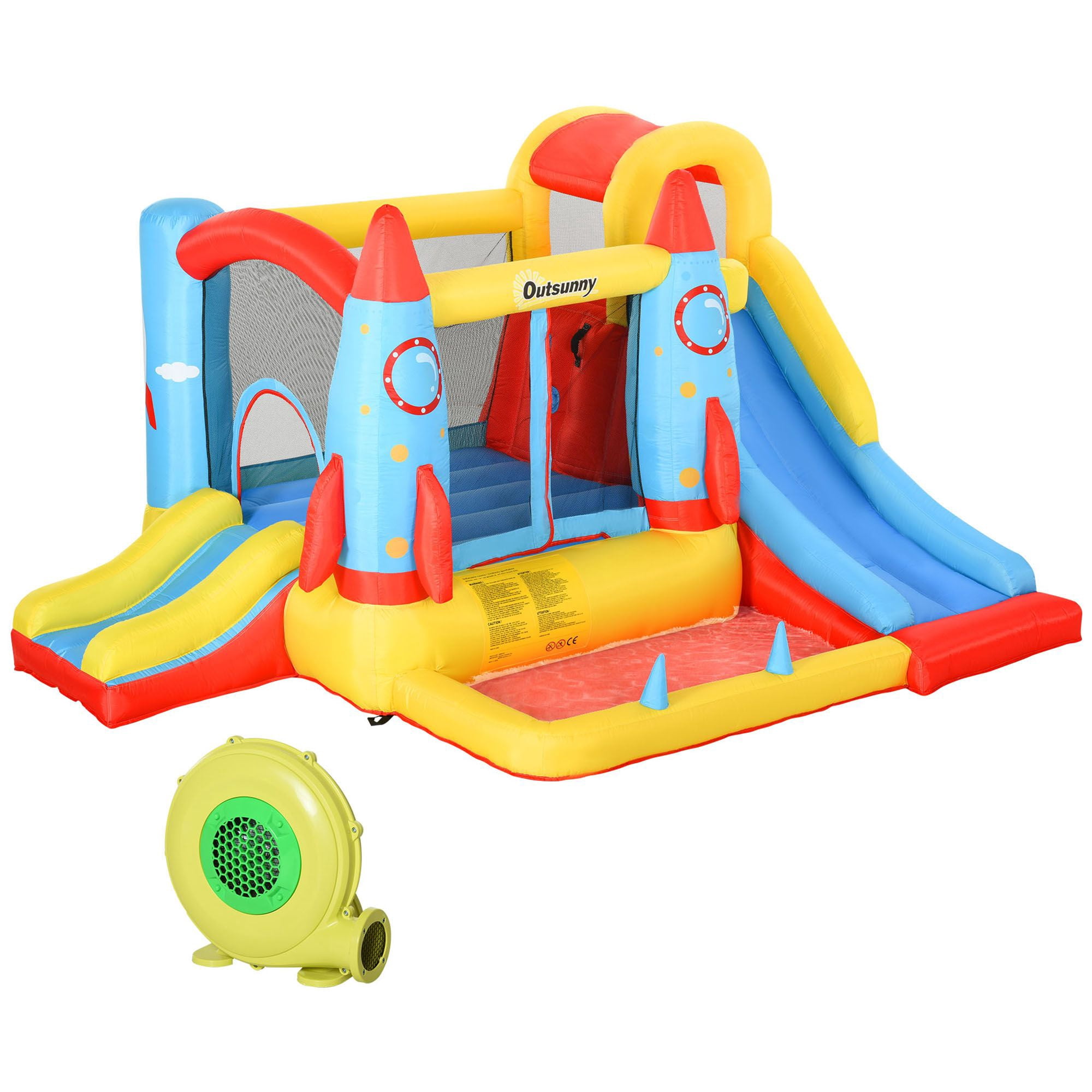Inflatable Bounce House with Double Slides Climbing Wall & Ball Pit, 840D Oxford Kids Jumping Castle 264lbs Capacity with 450W Blower for Indoor Outdoor