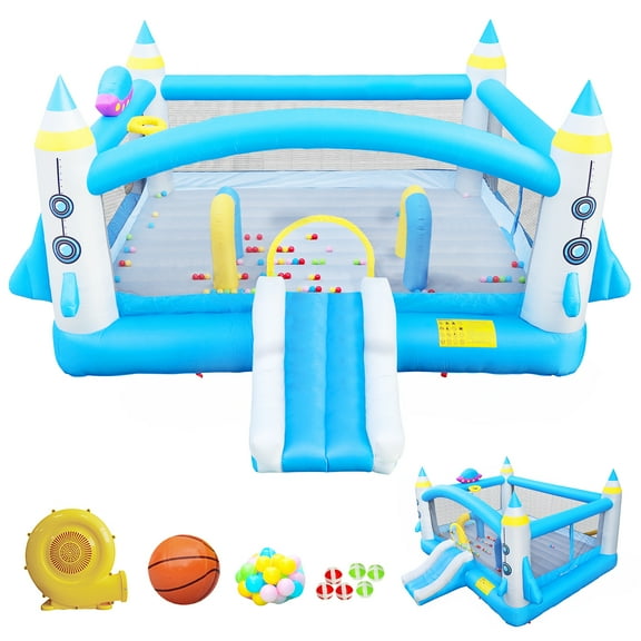 Inflatable Bounce House, Multifunctional Jump 'n Slide Inflatable Bouncer for Kids Complete Setup with Blower-198"x180" Play Area-96" Tall ,Toddler Jumper Bouncy Castle for Park, Birthday Party Gift