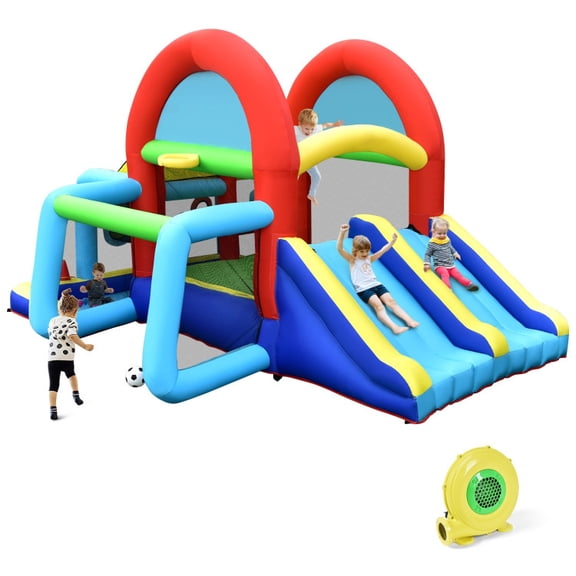 Inflatable Bounce House with Dual Slides and Jumping Area, Kids Bouncy Castle with 480W Blower