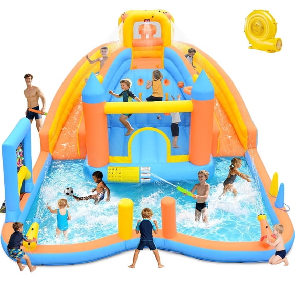 Inflatable Bouncer Water Slide Park with Climbing Wall and Splash Pool