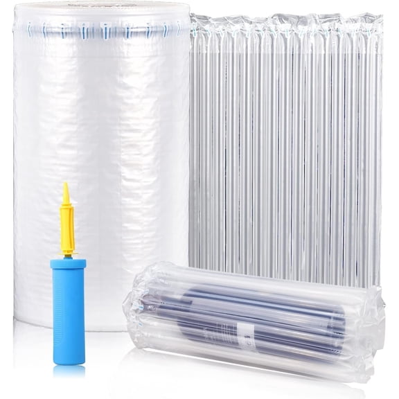Inflatable Bubble Wrap Roll,12 inch x165 , Inflatable Air Pillow Column Wrap for Packaging Moving Shipping Delivering,Inflatable Air Column Bubble Bag Bottle Protector with Free Pump