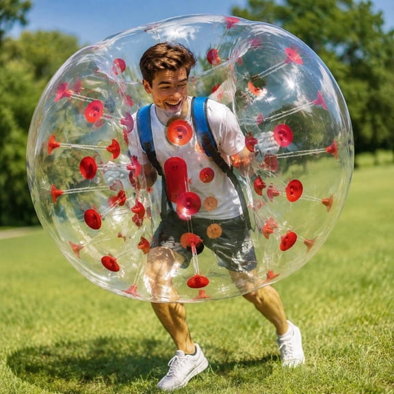 Inflatable Bumper Ball, 4Ft Size, 0.8Mm Pvc Material, Transparent With Red Dots, Suitable For Teens And Adults