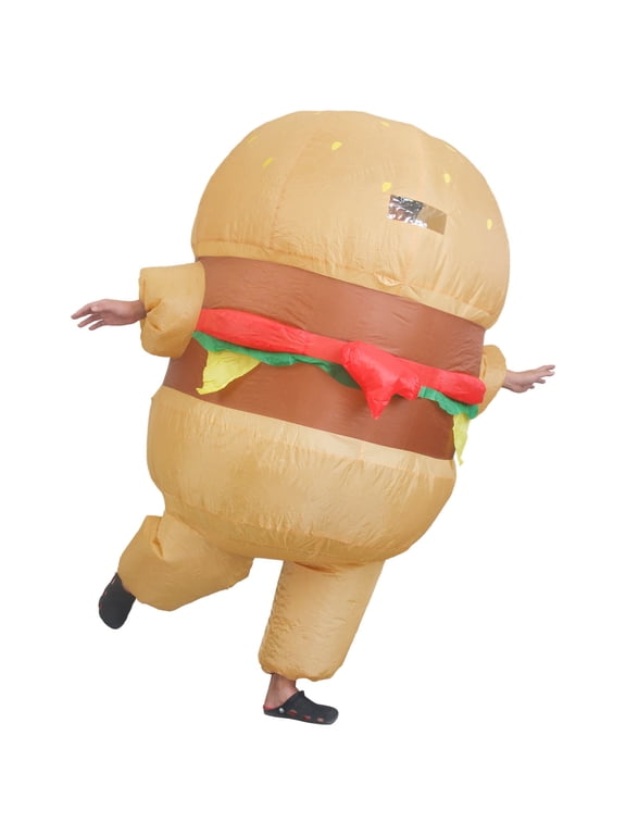 Inflatable Hamburger Costume for Adults, Funny Blow‑up Fast‑Food Burger Mascot Suit for Halloween Cosplay Party