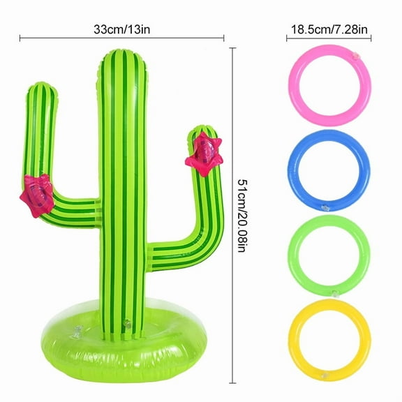 Inflatable Cactus Ring Toss Game Set Floating Swimming Pool Toys Hawaiian Summer Pool Beach Party Decorations Game Supplies