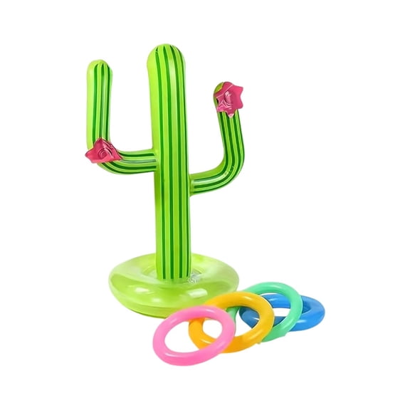 Inflatable Cactus Ring Toss Game Set - Including Cactus, 4 Rings for Fiesta Party Accessories Hawaiian Pool Beach Party Decoration Supplies