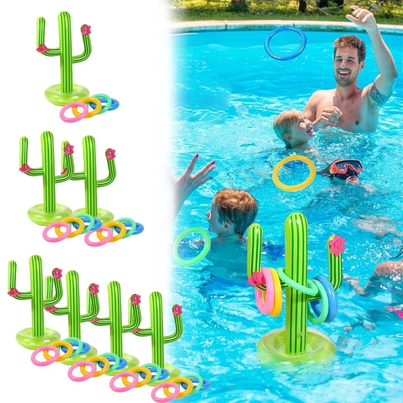 Inflatable Cactus Ring Toss Game Set, Target Toss Floating Swimming Ring Toss, Includes Cactus,4 Rings, for Fiesta Party Accessories, Hawaiian Pool Beach Party Decoration Supplies