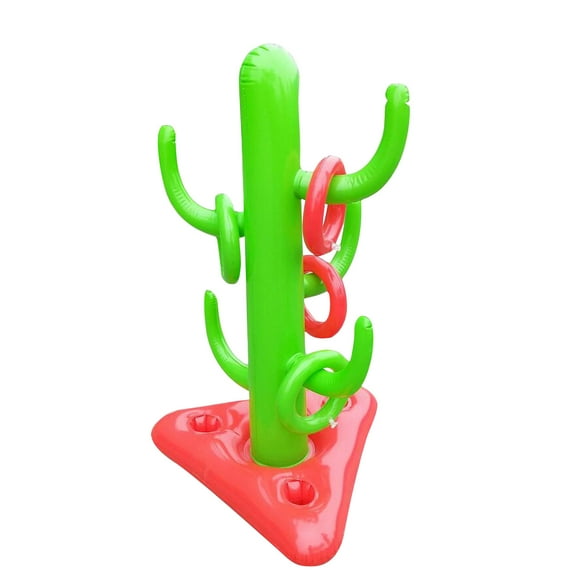 Inflatable Cactus Ring Toss Game Set Target Toss Floating Swimming Ring Toss Includes Inflatable Cactus,5 Color Rings for Fiesta Party Accessories Hawaiian Pool Beach Party Decoration Supplies