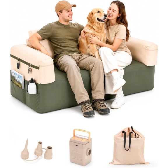 Inflatable Camping Couch for Adults with Built-in Pump, Portable Blow Up Loveseat for Camp and Outdoor Seating, Oversized Camping Seat for 2 People