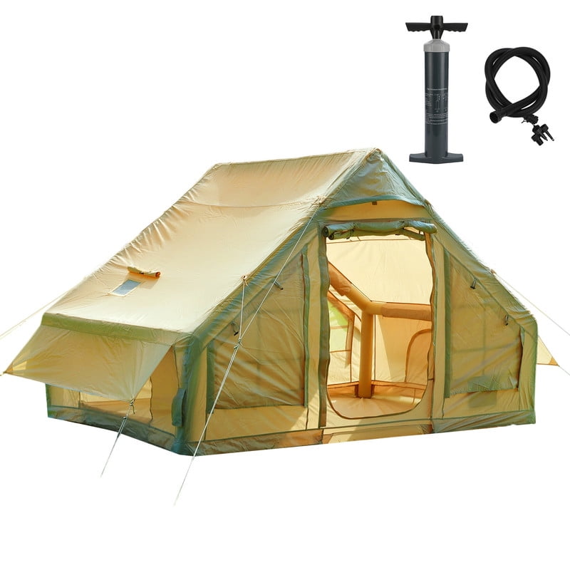 Inflatable Camping & Glamping Tent for Adults, Quick-Setup Blow-Up Tent with Air Pump, 2-in-1 Valve, Chimney Port, Waterproof & Windproof (68SF)