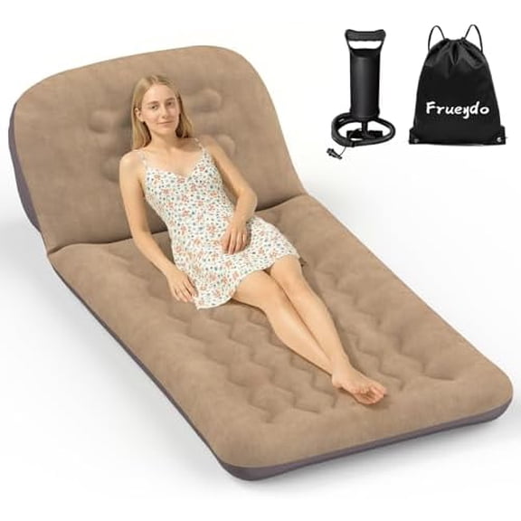 Inflatable Camping Single Air Mattress with Adjustable Backrest - Inflatable Camping Cot for Travel Sleeping Inflatable Lounge Couch for Home & Outdoor Relaxing, Foldable And Ultra - Easy to Carry